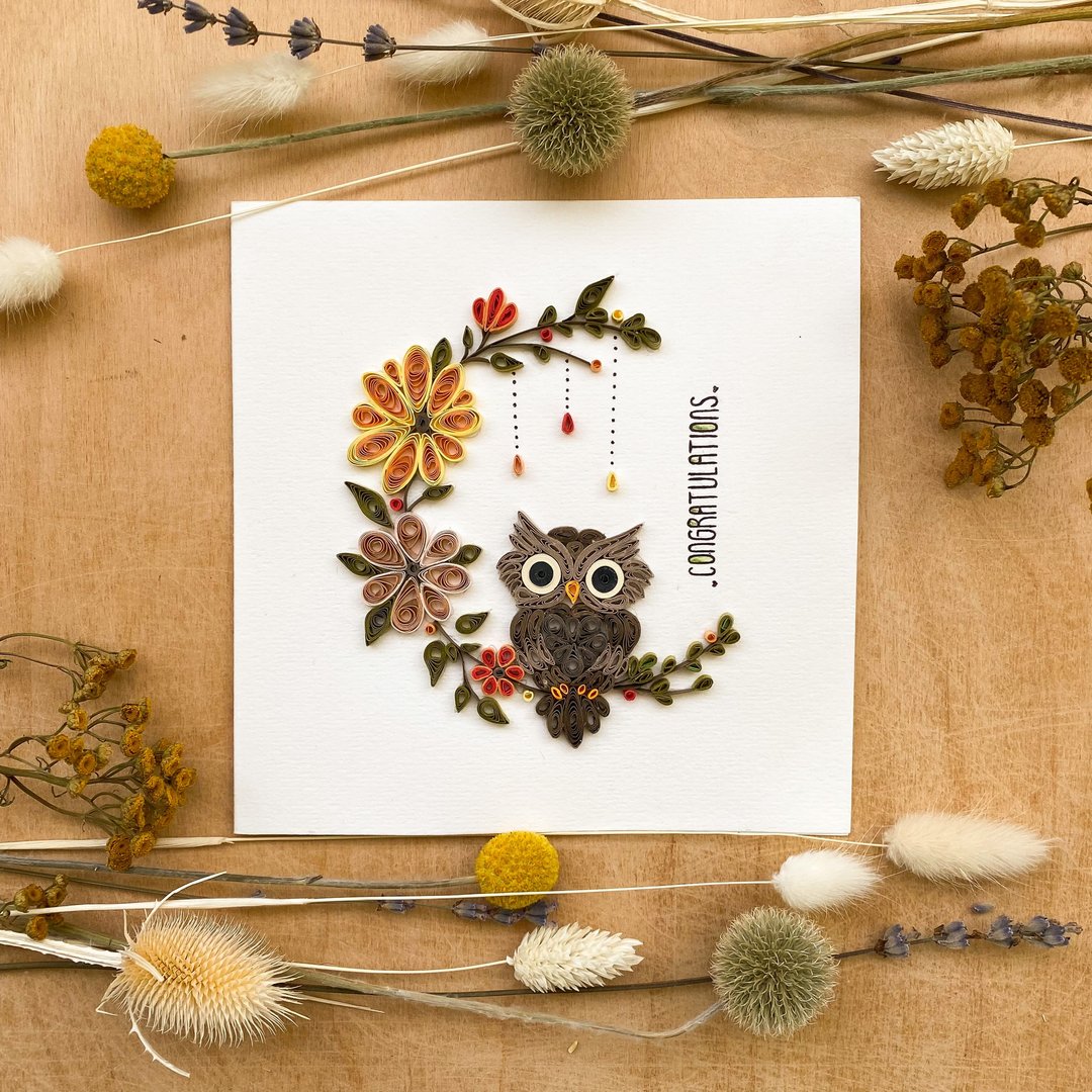 卷纸手工卡片 - 猫头鹰祝贺！ - 卡片/明信片 - 纸 多色