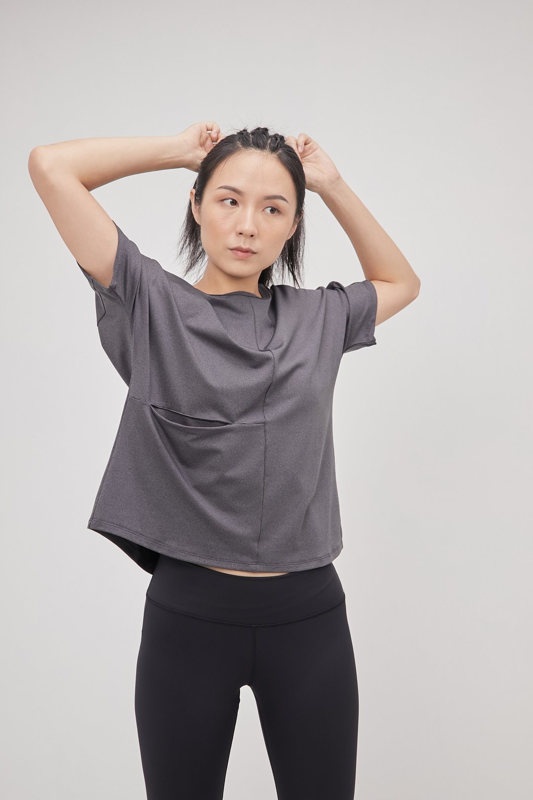【planedo】塔芬宽版T型上衣-深麻花 - 女装瑜珈服 - 聚酯纤维 灰色