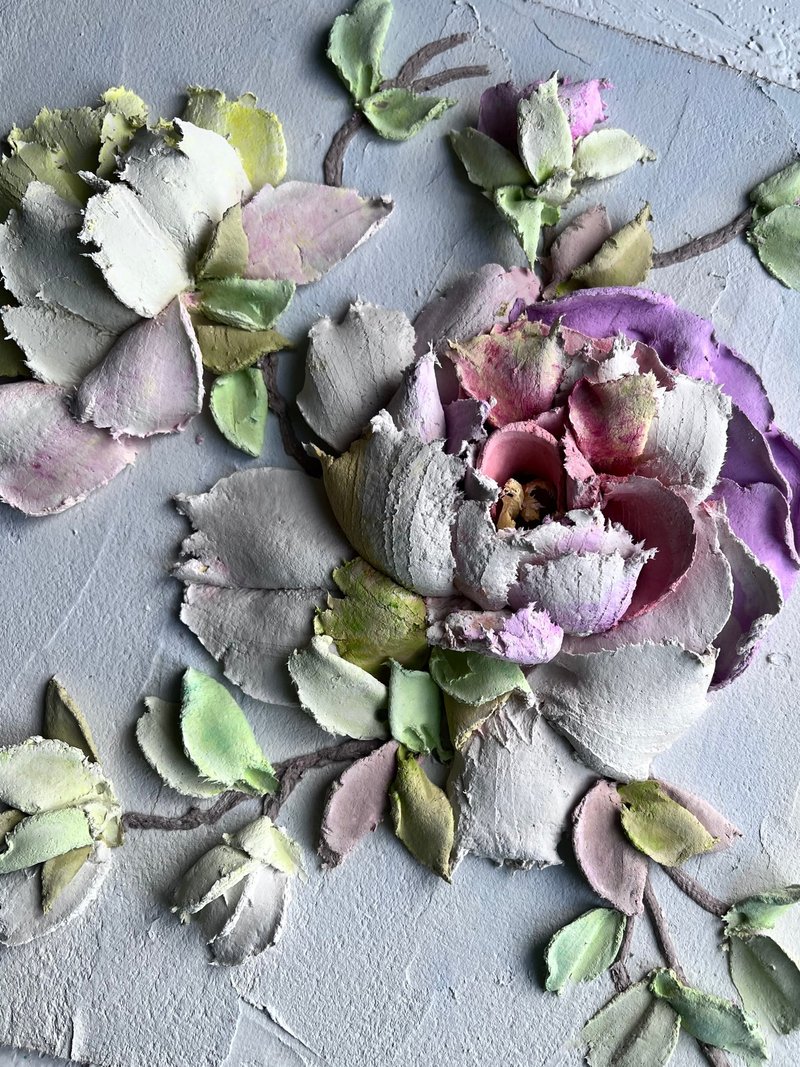 牡丹雕塑画 3d 花卉墙壁装饰 3d 花卉艺术 - 墙贴/壁贴 - 其他材质 粉红色