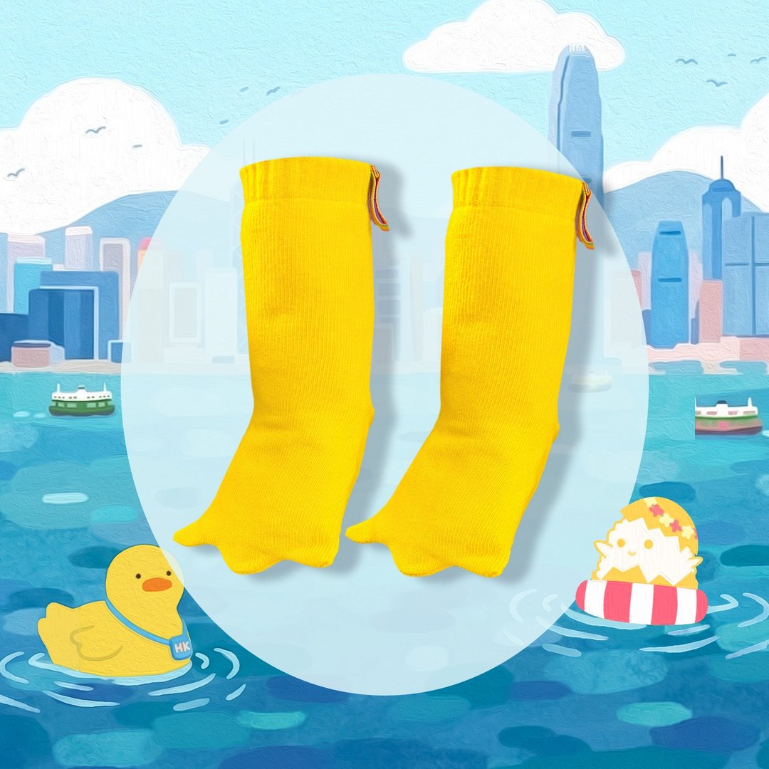 OMYMONSTER Duck Duck B 造型中筒袜 - 婴儿袜子 - 棉．麻 黄色