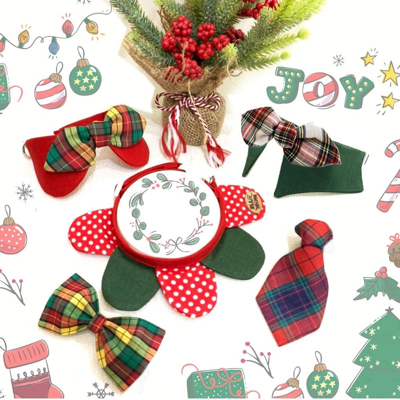 X'mas 圣诞节 宠物 领结 领带 领巾 花瓣 猫 狗 颈圈 - 项圈/牵绳 - 棉．麻 红色
