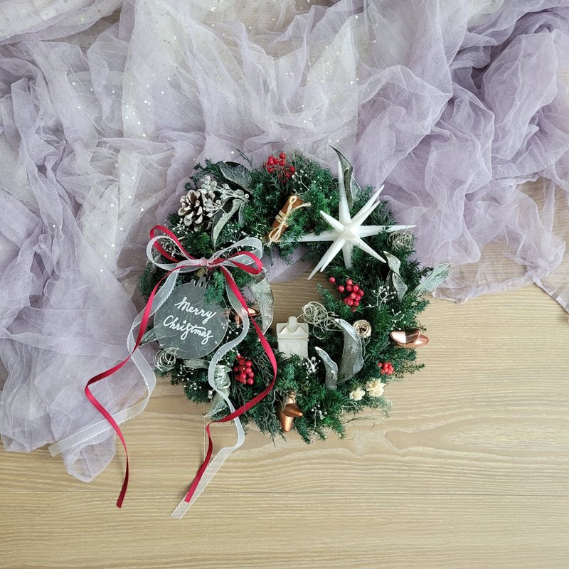 伯利恒之星 | 2025圣诞花圈 | 定制压克力手写牌 |可换缎带含赠品 - 摆饰 - 植物．花 绿色