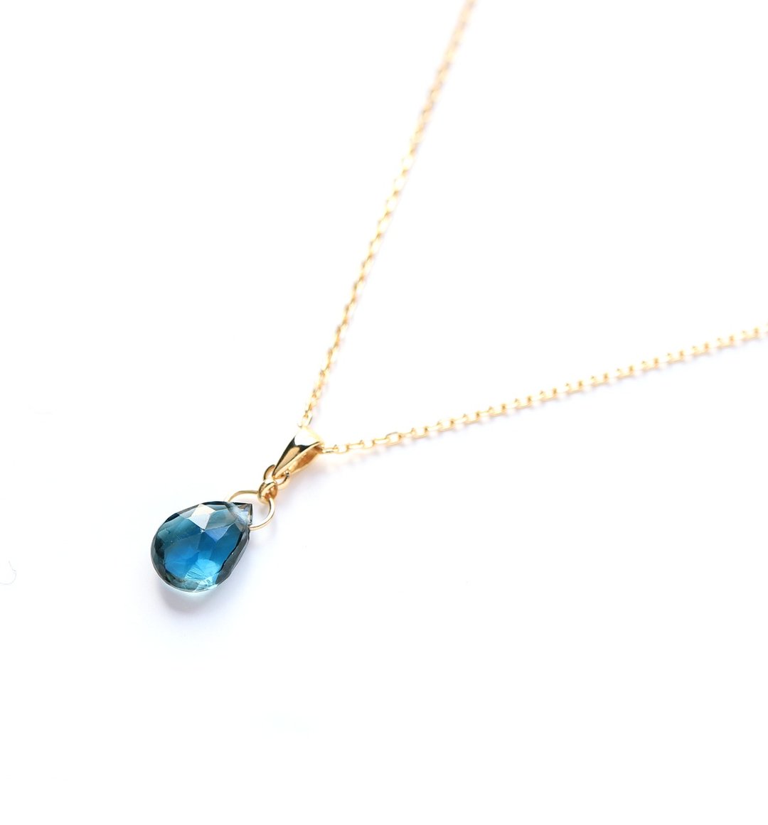 K10 high quality London blue topaz (flat drop) necklace charm ~BOURGEON~ (chain set available) - 项链 - 宝石 蓝色