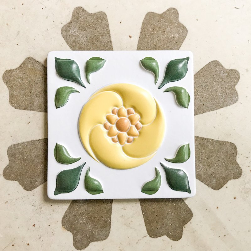 优雅绽放 马约利卡花砖立体磁铁+明信片组 - 冰箱贴/磁贴 - 塑料 黄色