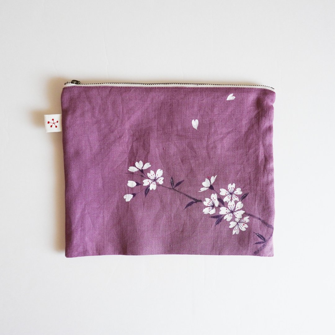 Pouch large purple cherry blossoms - 化妆包/杂物包 - 棉 紫色