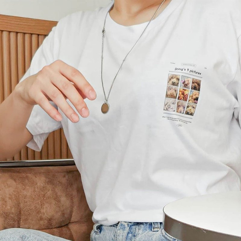 九宫格画框订制 订制 T-shirt 宠物家庭 T-shirt - 女装 T 恤 - 棉．麻 白色