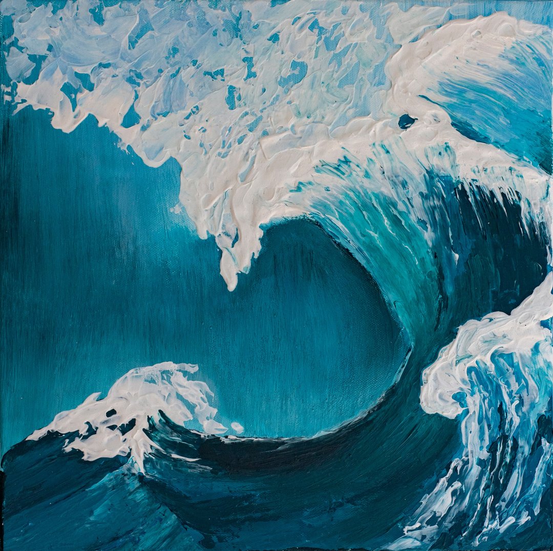 波浪，抽象艺术，布面压克力，蓝色的水，海泡沫，流体艺术 - 海报/装饰画/版画 - 压克力 蓝色