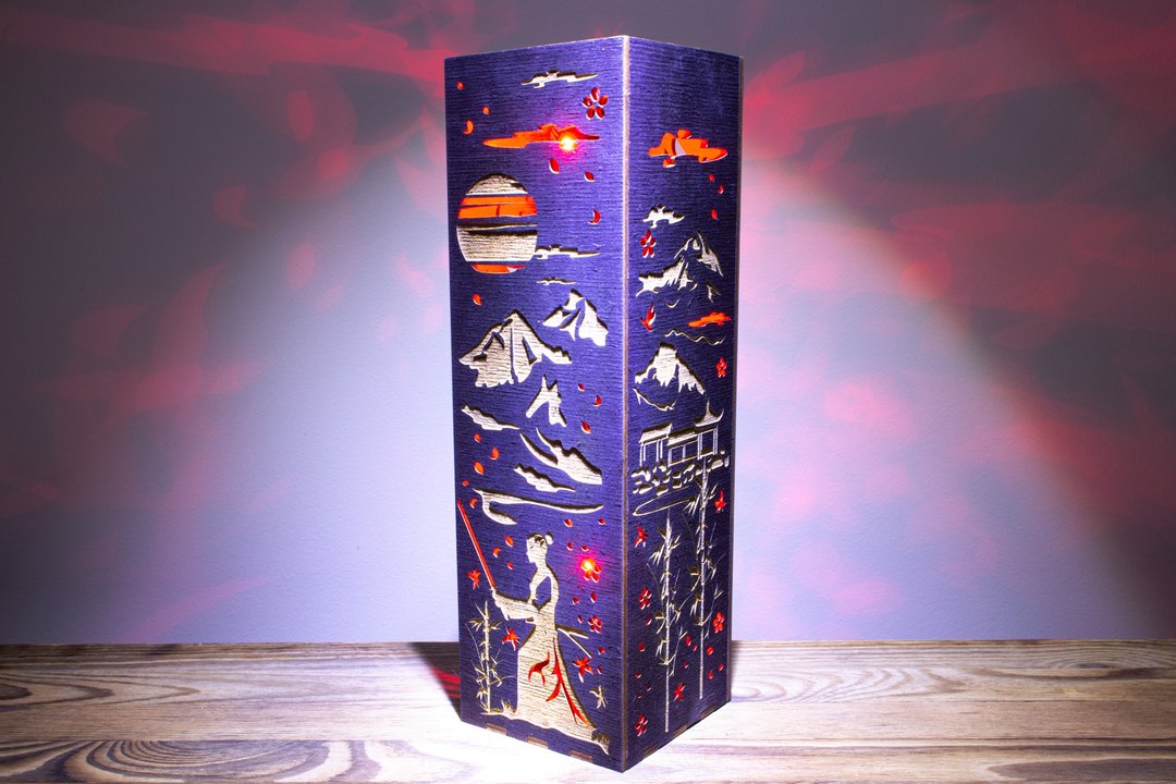 日本武士木制 LED 灯 – 雷射切割夜灯，极简桌饰 - 灯具/灯饰 - 木头 黑色