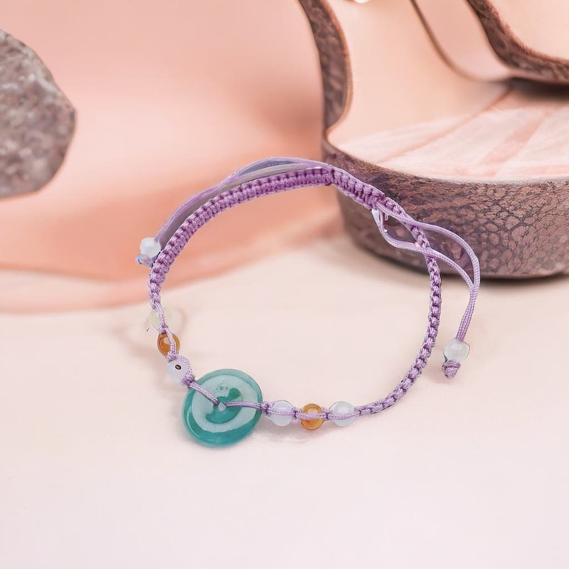 【愿·平安】冰绿翡翠平安扣编织手链 | 天然A货翡翠 | 送礼 - 手链/手环 - 玉石 绿色