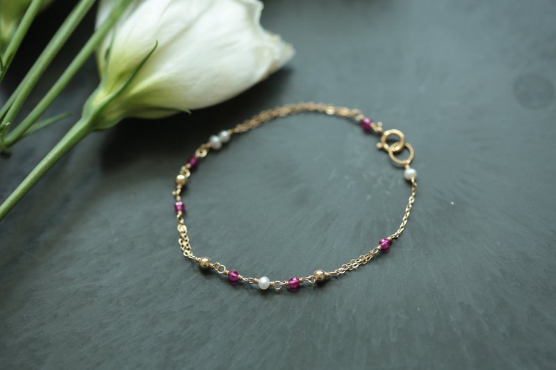 红宝石珍珠手链│14KGF - 手链/手环 - 珍珠 红色