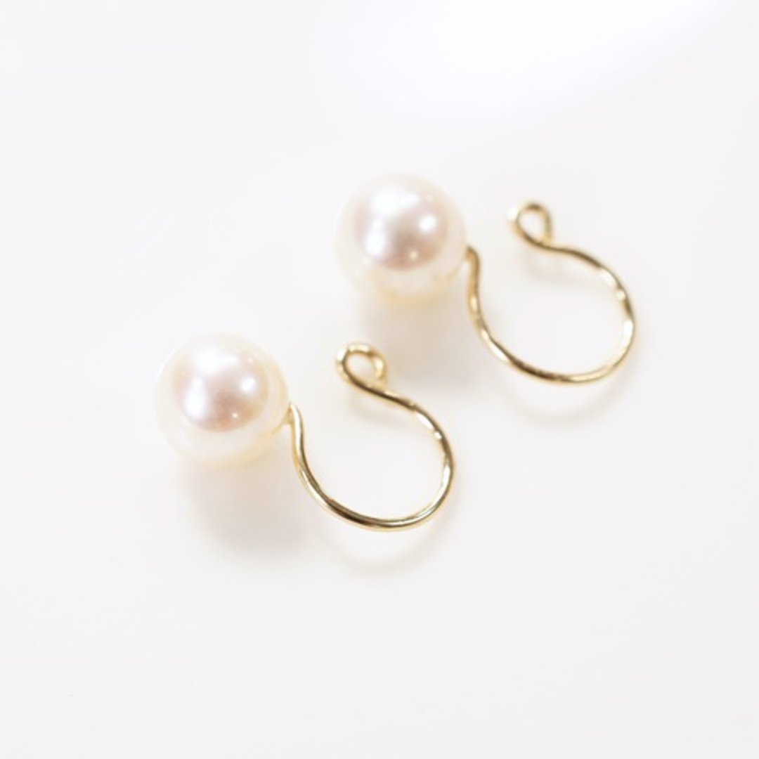 14Kgf Clip-On Freshwater Pearl Clip Clip-On Kate - 耳环/耳夹 - 宝石 白色