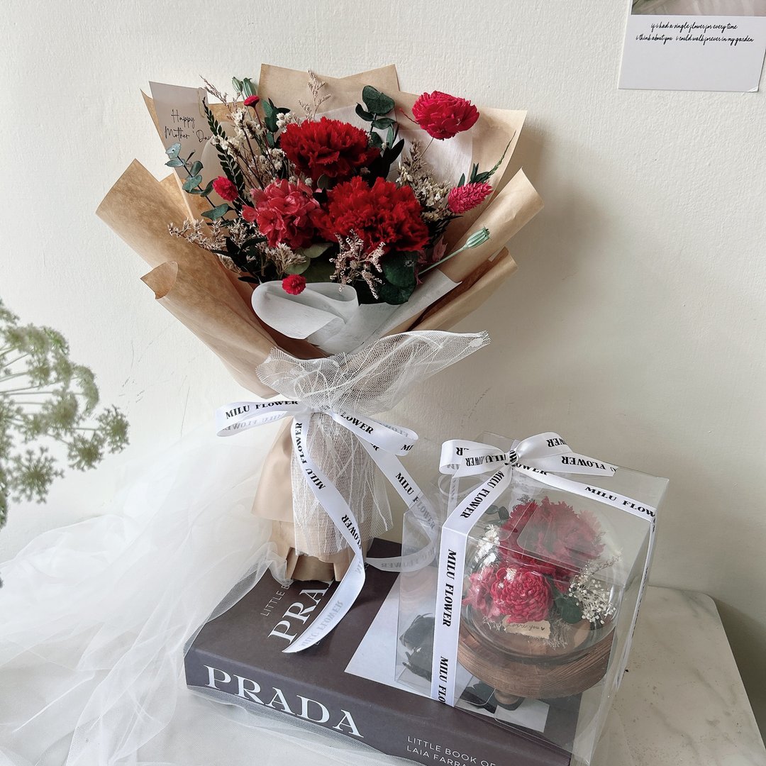 母亲节系列 永生康乃馨经典酒红 女神节 教师节 毕业季 - 干燥花/捧花 - 植物．花 红色