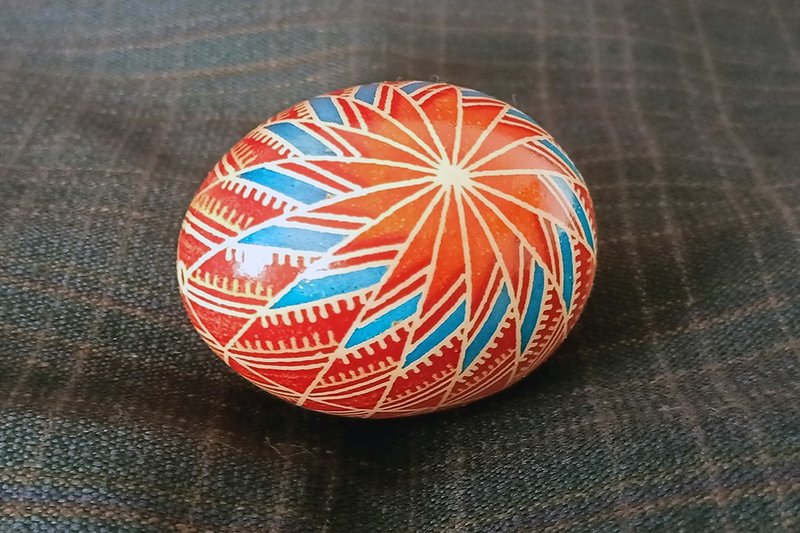 沙暴图腾乌克兰复活节彩蛋 真鸡蛋 Pysanka 手工艺术装饰 - 摆饰 - 其他材质 红色