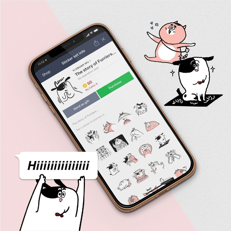 定制化 LINE 原创贴图 | 插画 似颜绘 情侣 宠物 | 大头贴 - 电脑手机桌布/贴图/App 图示 - 其他材质 粉红色