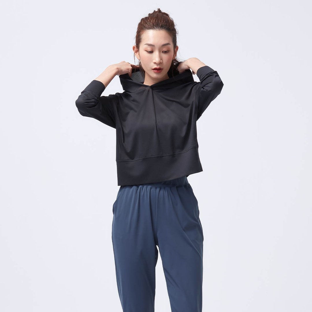 不可退换 /透气连帽长袖上衣-乌黑 - 女装运动衣 - 尼龙 黑色