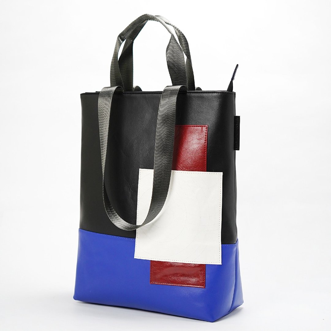 Dark navy blue Zipper Tote Bag - 其他 - 人造皮革 黑色
