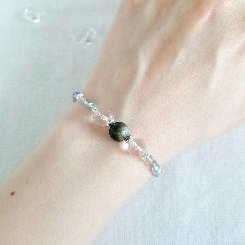 金曜石 拉长石 白水晶 手链 手串 | 招财 旺事业 防小人 净化能量 - 手链/手环 - 水晶 多色