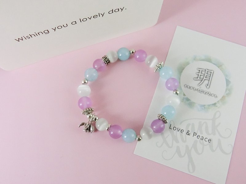 紫蓝的高雅银手链-手作天然石串珠紫粉蓝色系-玥unicorn-天然石 925纯银 藏银 - 手链/手环 - 宝石 紫色