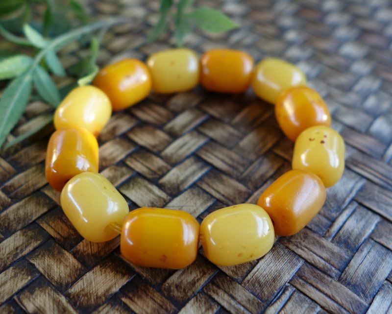 琥珀 Amber 古董蜜蜡 16克 手串 手链 老蜜蜡 藏传 - 手链/手环 - 其他材质 黄色