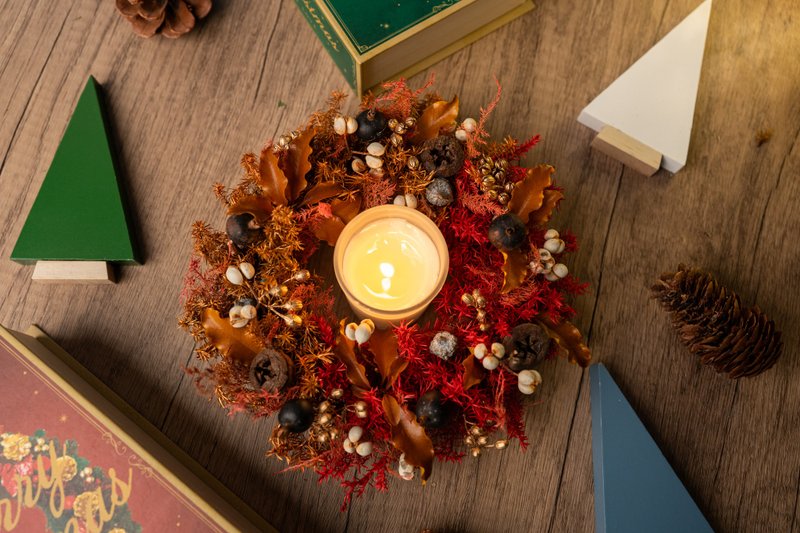 【圣诞装饰x交换礼物】 永生雪松圣诞花圈 枫红圣诞版 - 干燥花/捧花 - 植物．花 橘色