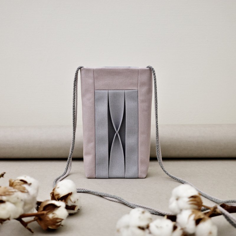 立体打褶 随身小包 / 手机包 / 斜背 侧背 / 帆布包 / 双拼色 - 侧背包/斜挎包 - 棉．麻 粉红色