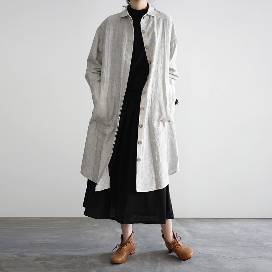 Flowy Trench Coat - gy - 女装西装外套/风衣 - 棉 银色