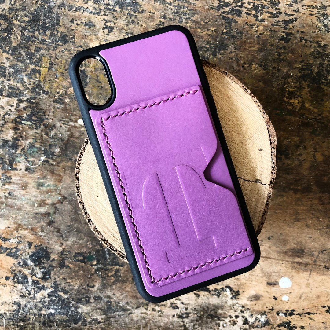 头文字 皮革咭位手机殻 材料包 iPhone17 Air Plus Xs Max 电话壳 - 皮件 - 真皮 紫色