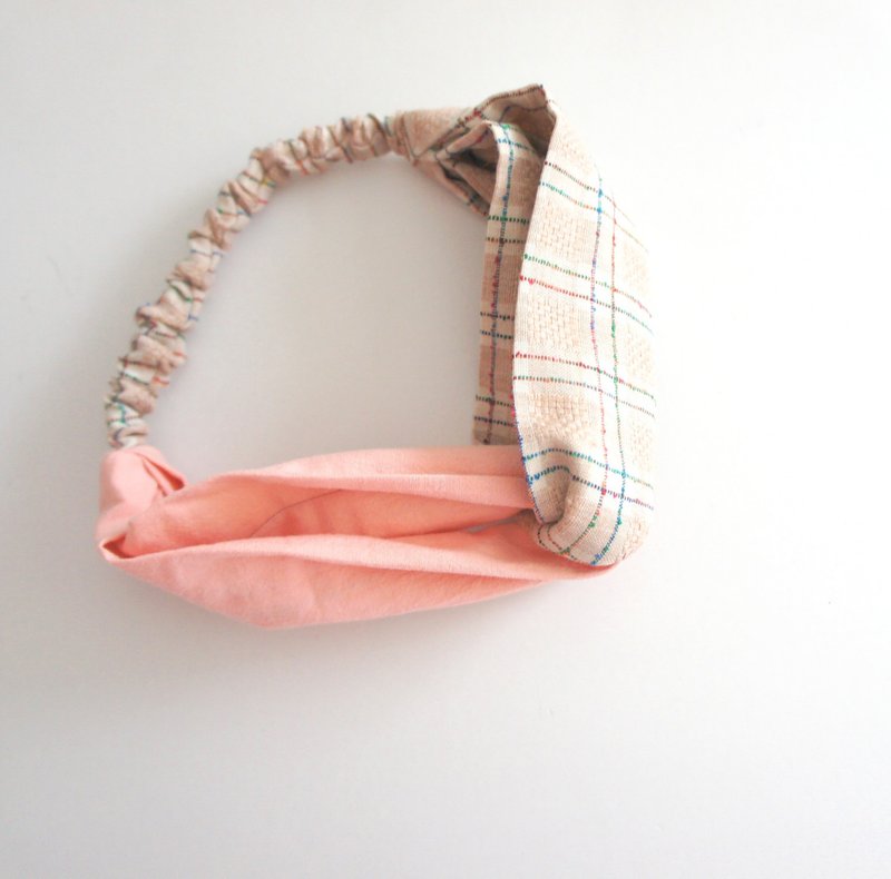 YInke你最可爱发带-粉红格纹 - 发饰 - 棉．麻 粉红色