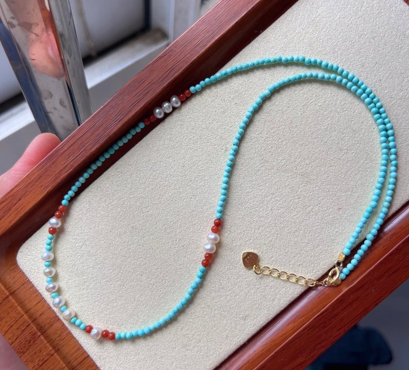 天然原矿 绿松石 巴洛克馒头珍珠设计多圈手串 项链s - 项链 - 植物．花 绿色