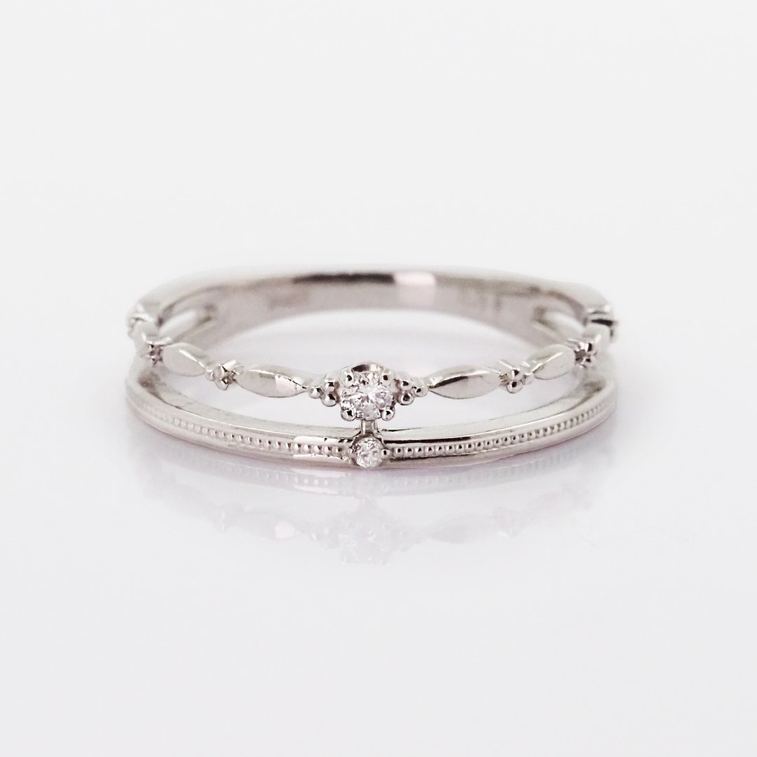 Twin Path Diamond Ring | 双脾钻石戒指 | 日本制 | 18K 白金 - 戒指 - 贵金属 银色
