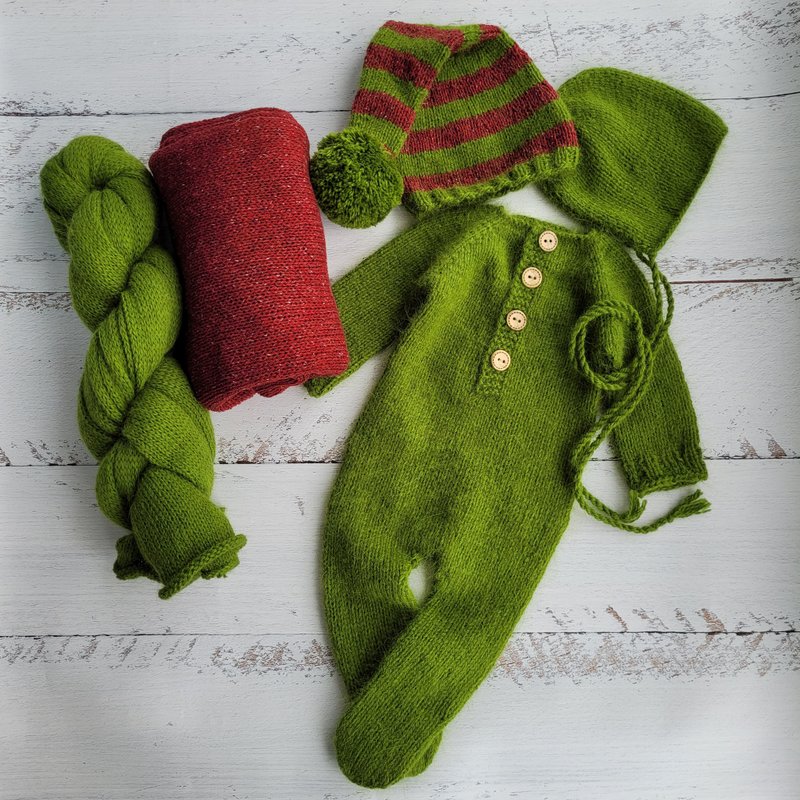 Christmas tweed Bonnet, romper, outfit, sleepy cap, wrap. Newborn photo props. - 婴儿饰品 - 羊毛 