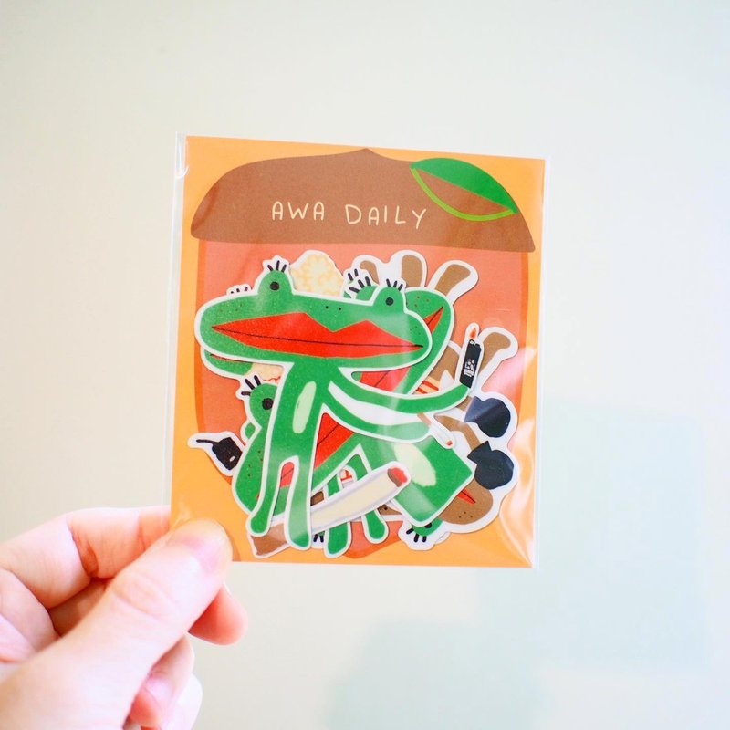 E*group  阿蛙日常  7入  PVC防水贴纸 造型贴纸 贴纸包 - 贴纸 - 塑料 多色