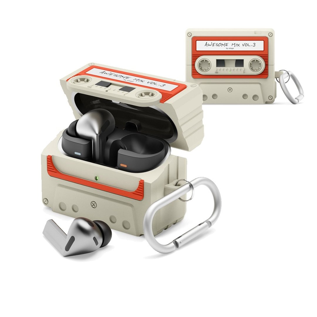 三星 Galaxy Buds 3 / 3 Pro 复古卡带防摔保护壳 经典白 - 耳机收纳 - 硅胶 多色