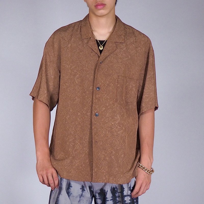 【日本制造】复古丝绸和服翻拍、男士衬衫 L、半袖衬衫 - 男装衬衫 - 丝．绢 咖啡色