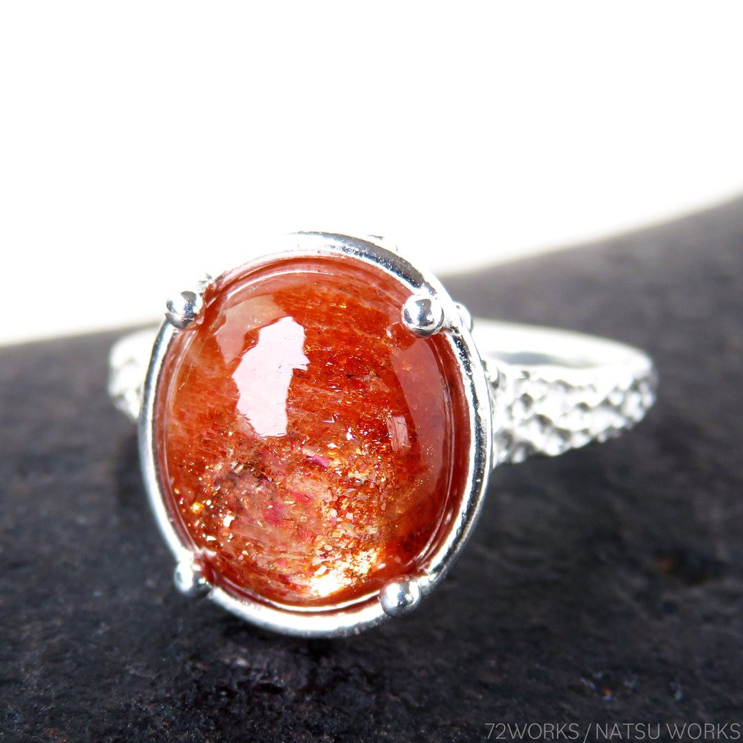 Orange Sunstone Ring - 戒指 - 宝石 红色