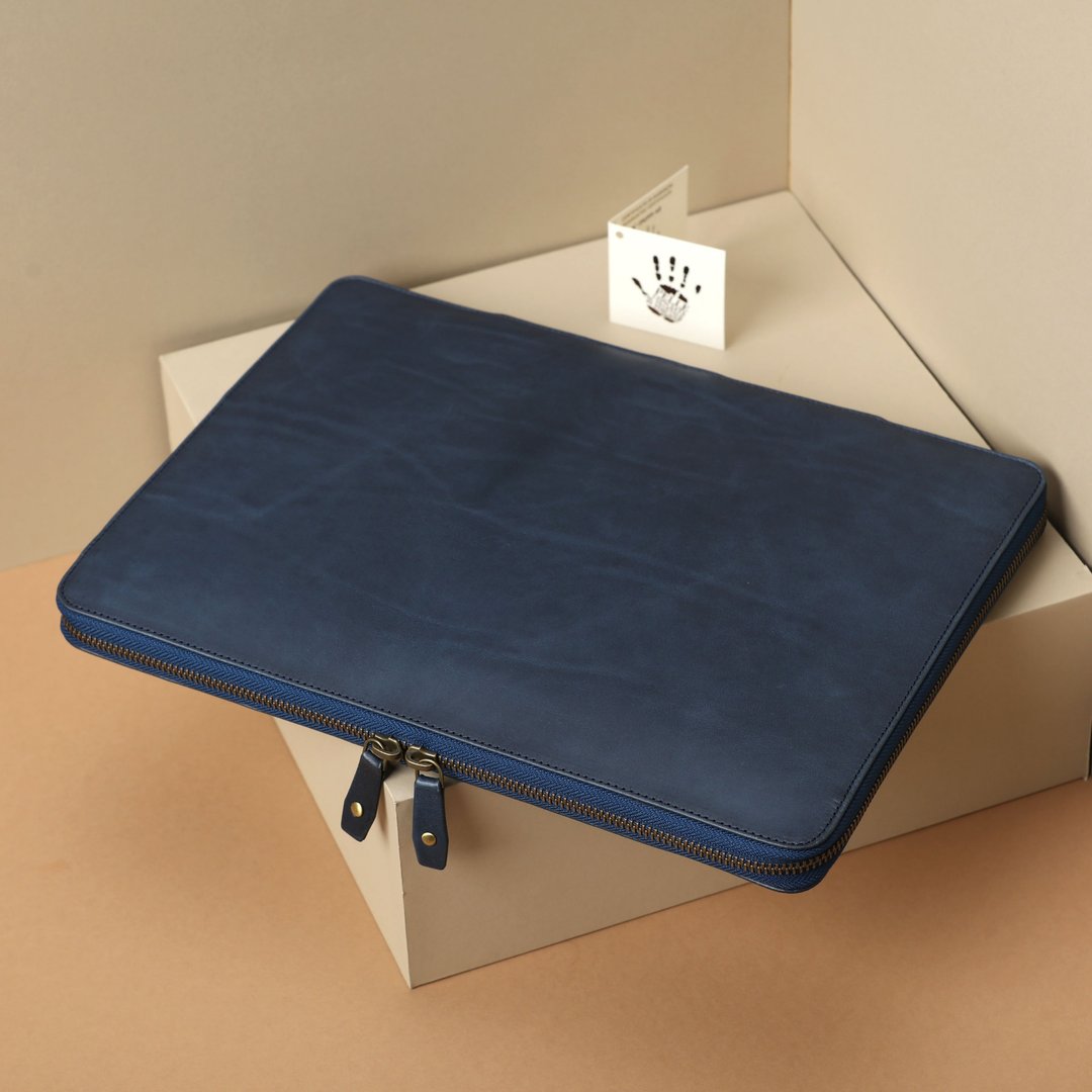 Leather Laptop Case with Zippers Personalized - 电脑包 - 真皮 