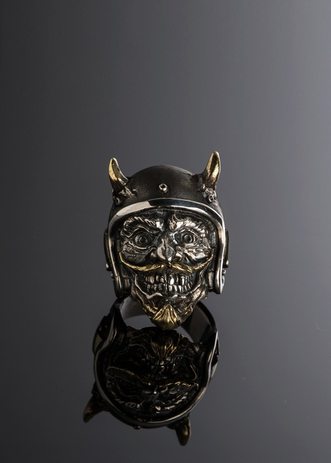 Let's Rides! Devil  Helmets Skull Ring | 安全帽恶魔闪电骷髅 - 戒指 - 纯银 银色