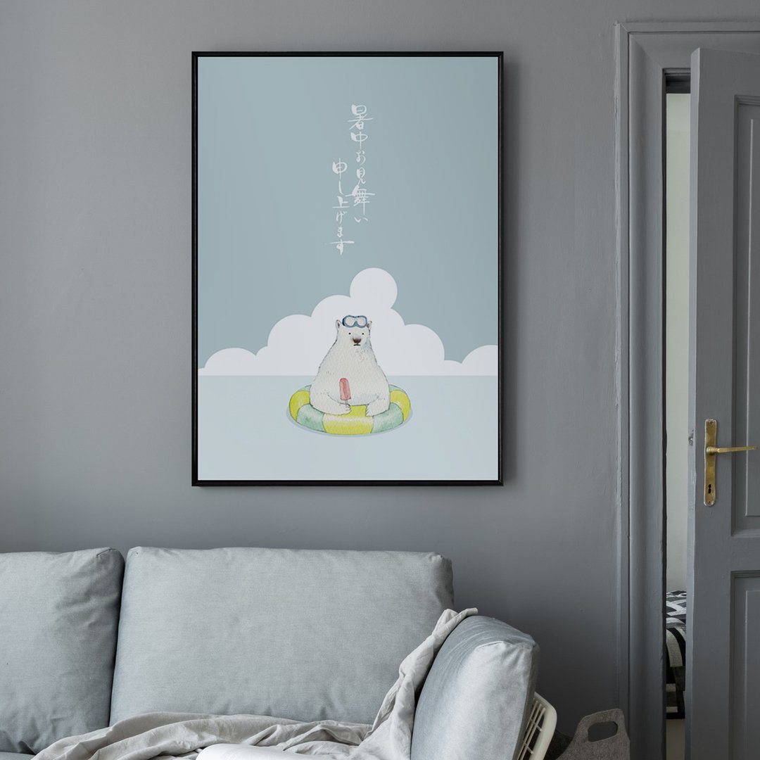 夏天的问候 • 北极熊游泳 - 卧房挂画/小孩房摆设/复制画/消暑 - 海报/装饰画/版画 - 棉 蓝色
