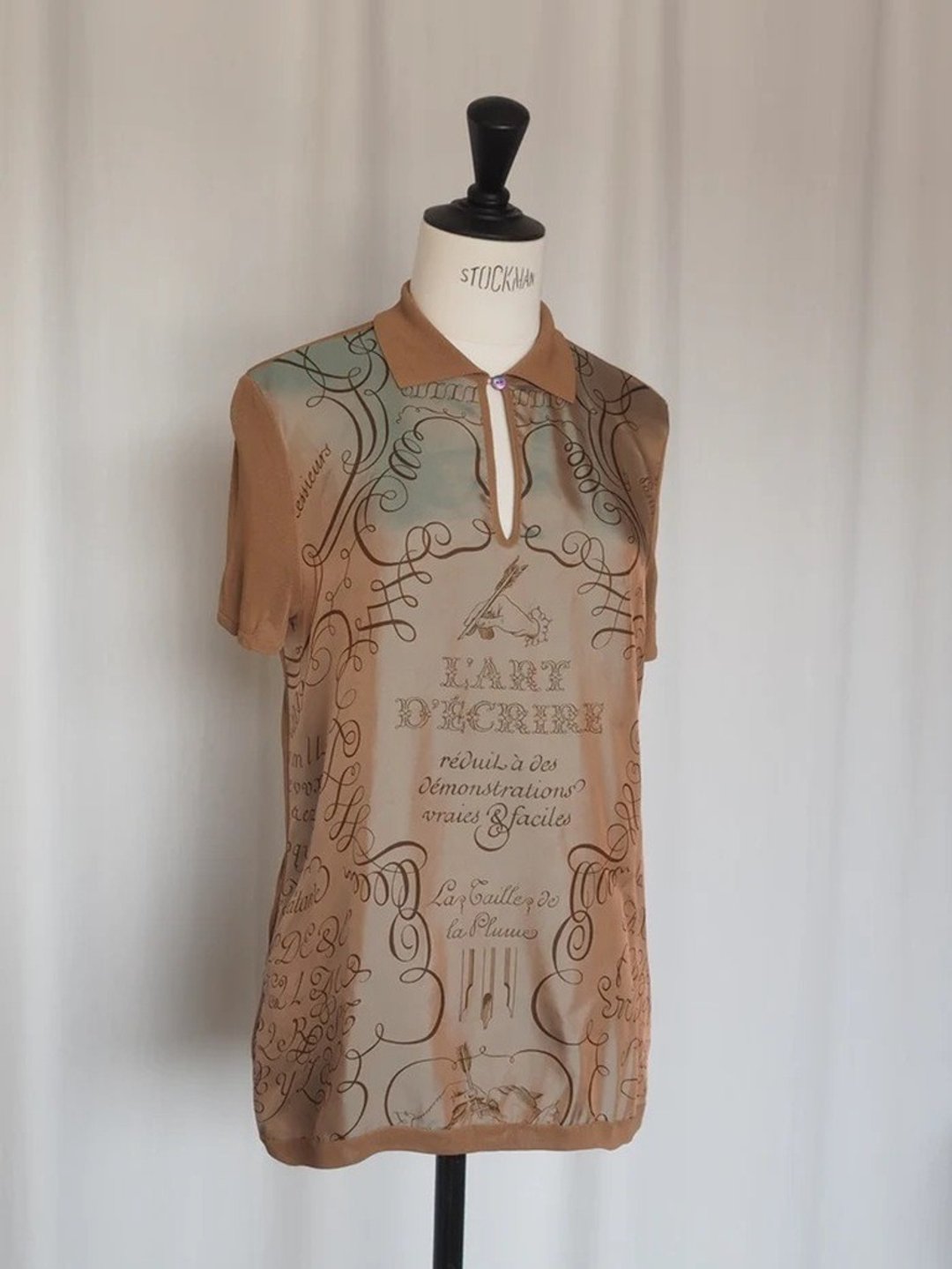HERMÈS by Martin Margiela Calligraphy Silk Mesh Top 爱马仕 Margiela 时期 书法丝网上衣 - 女装衬衫 - 丝．绢 咖啡色