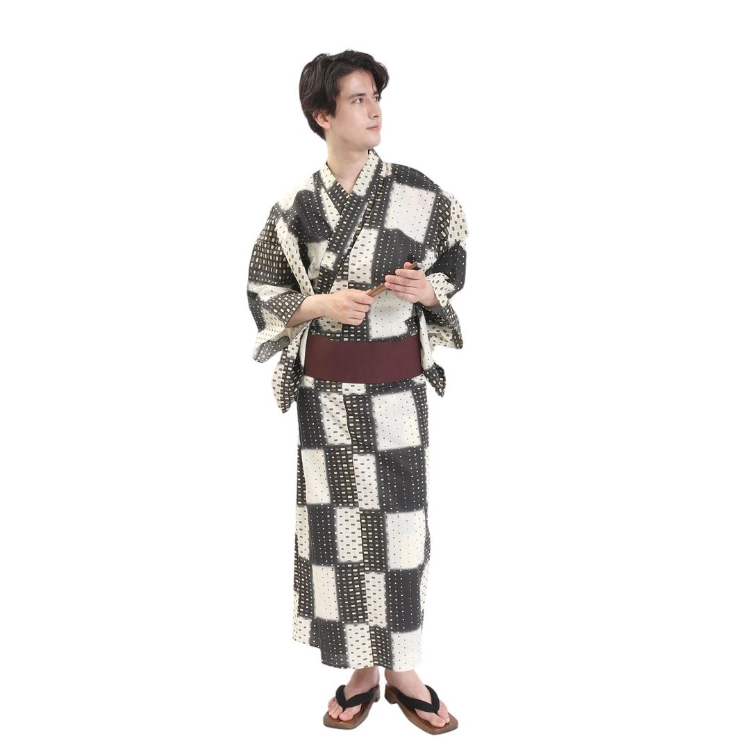 日本 和服 男士 绵 浴衣 腰封 2 件 套组  S M L Z32-16A - 其他 - 棉 黑色