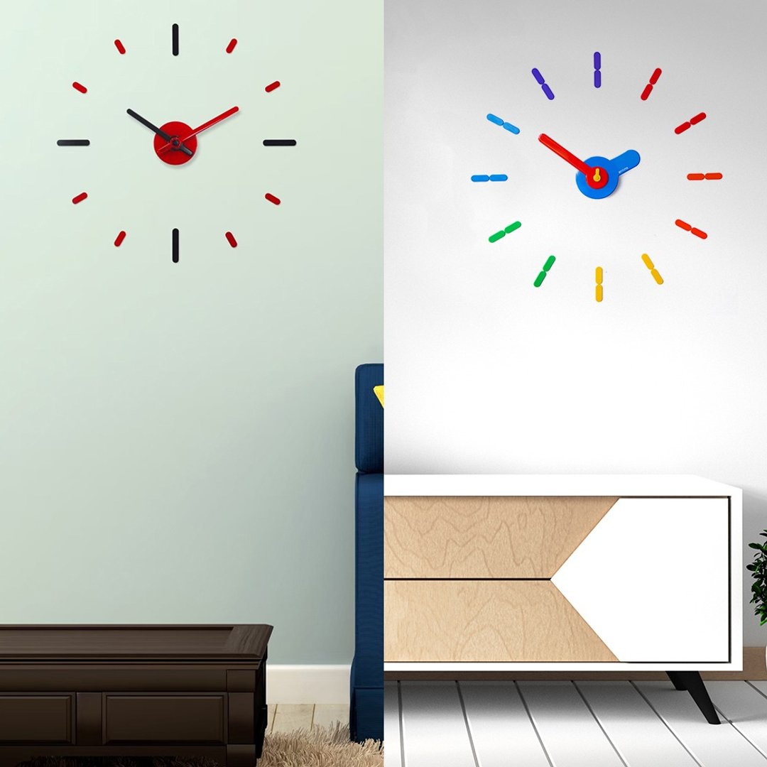 On-Time Wall Clock Peel and Stick V1M Rainbow V2M Black Red 56-60 Cm. ( 2 pcs.) - 时钟/闹钟 - 铝合金 多色