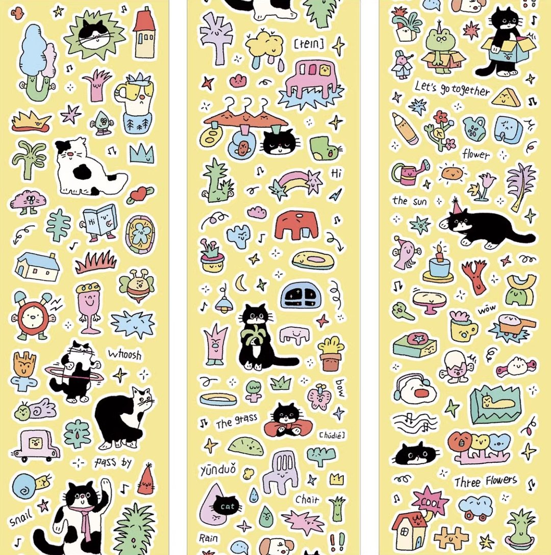 小猫和她的夥伴們 ねこちゃん 割型貼紙捲 5米卷 (kiss cut) - 纸胶带 - 其他材质 多色
