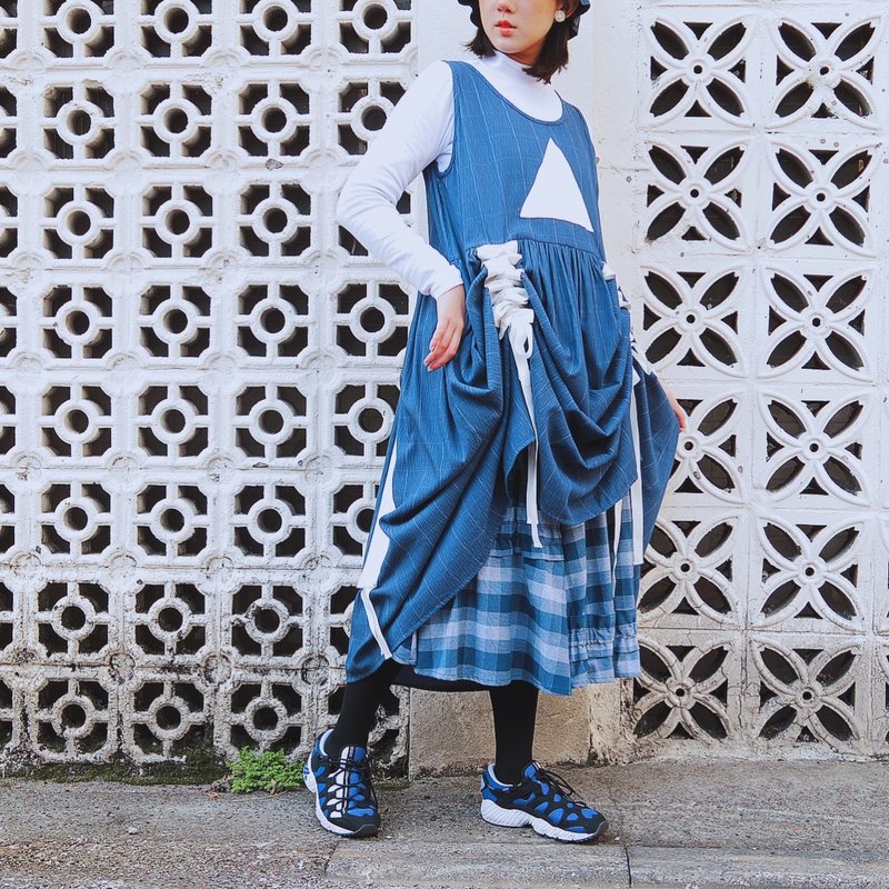 湖水蓝纹伞花裙 - 女装长裤 - 棉．麻 蓝色