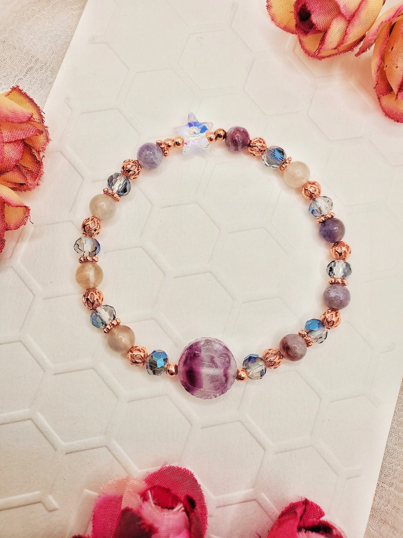 甜甜可爱猫头糖果萤石糖果碧玺手串 - 手链/手环 - 半宝石 多色