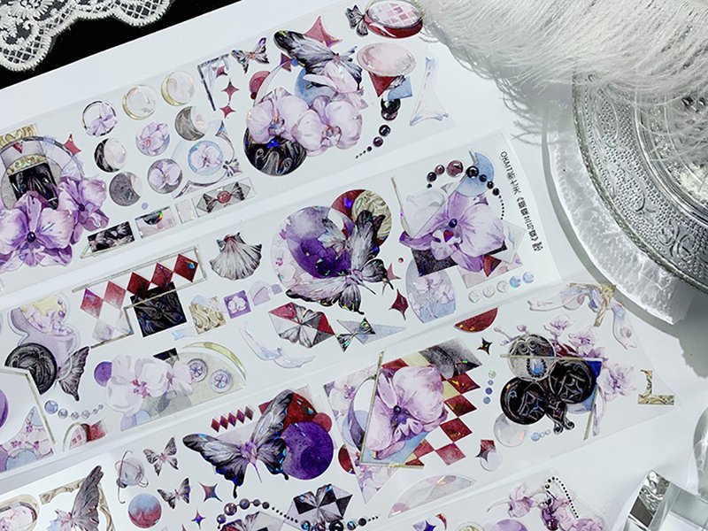 OKMT新七天原创社团咕卡贴纸PET手帐手账胶带特殊工艺 蝴蝶兰与蝶 - 纸胶带 - 塑料 