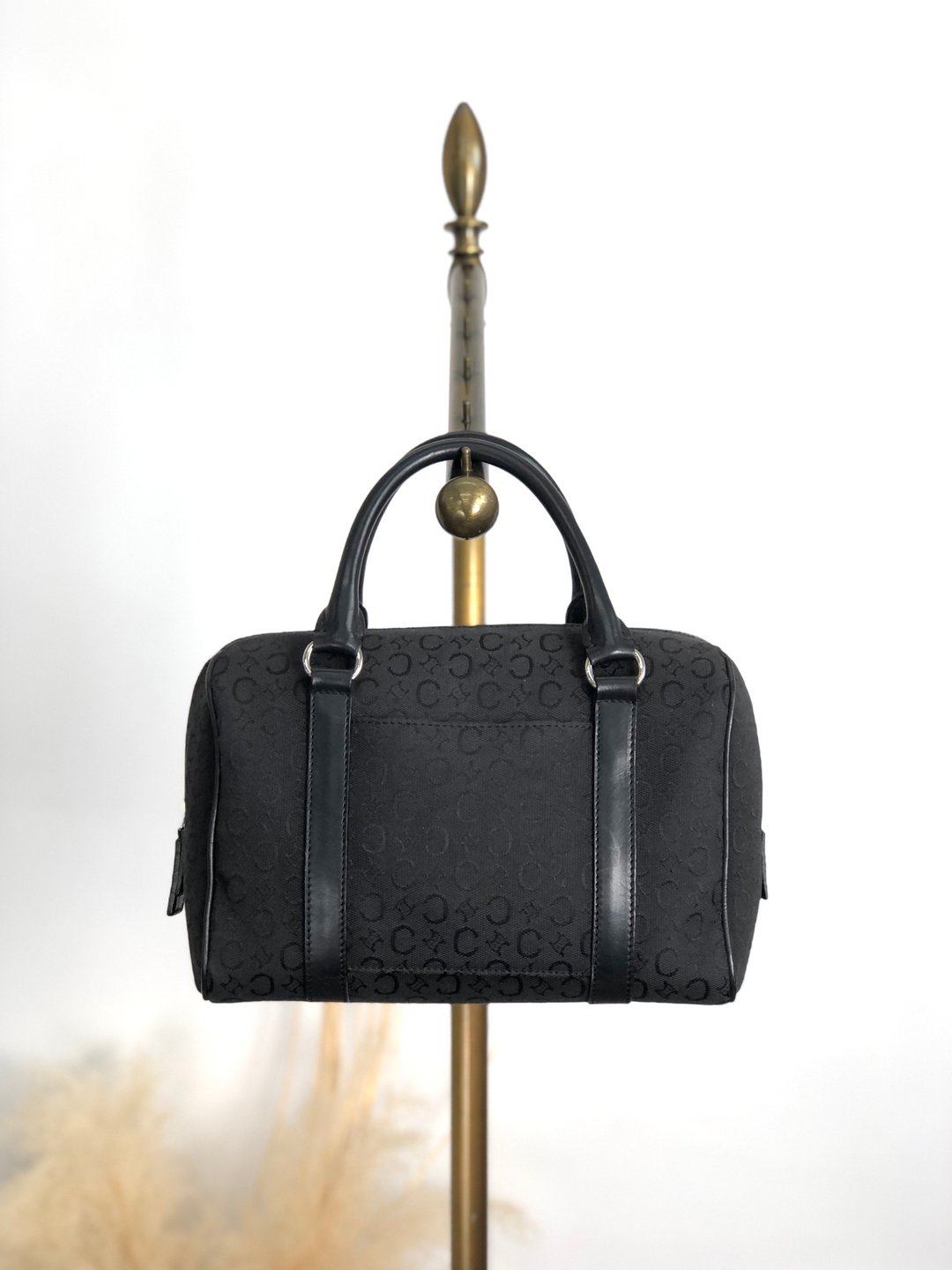 【 日本直送 名牌中古包 】CELINE  સélines C 缇花手提包 黑色 缇花 迷你波士顿包 vintage 古董 w8thgk - 手提包/手提袋 - 棉 黑色