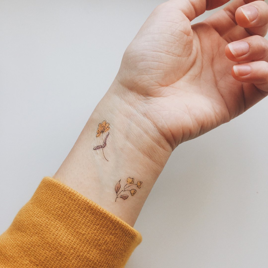 Wildflower tattoo sticker evening glow - 纹身贴 - 纸 橘色