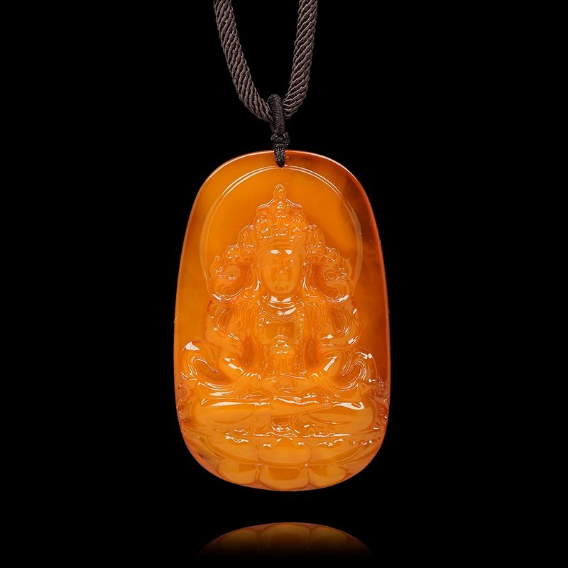 【正佳珠宝】蜜蜡琥珀 顶级金绞蜜 鸡油黄度母观音 19.7g 吊坠 - 项链 - 半宝石 多色