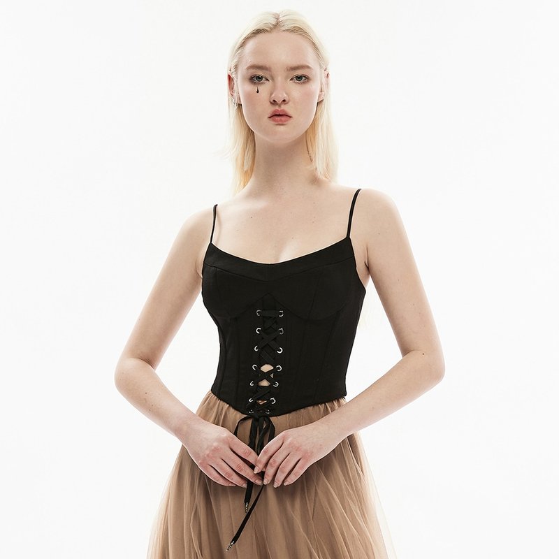 女术士细肩带胸杯型背心 / 内有胸棉 / 附绳 - 女装背心 - 其他材质 黑色