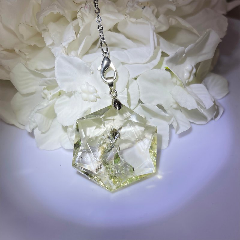 NO.41 稀有珍贵 彩虹光 黄水晶 灵摆 能量 项链  六芒星 吊坠 - 项链 - 水晶 黄色